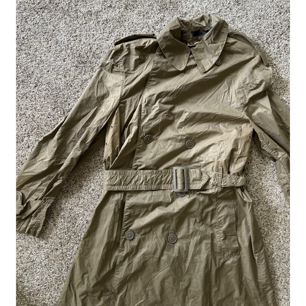 US Army Vintage 50s Korean War Rain Coat Military Trench 36 REG Nylon Taupe Read - Picture 2 of 16